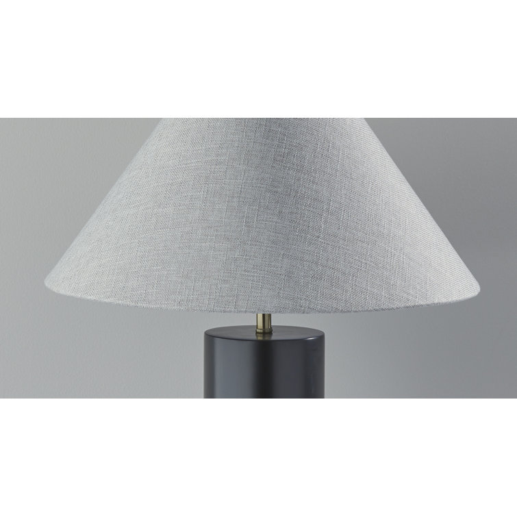 Black Solid Wood Table Lamp with Gray Linen Shade