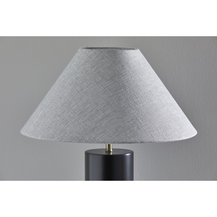 Black Solid Wood Table Lamp with Gray Linen Shade
