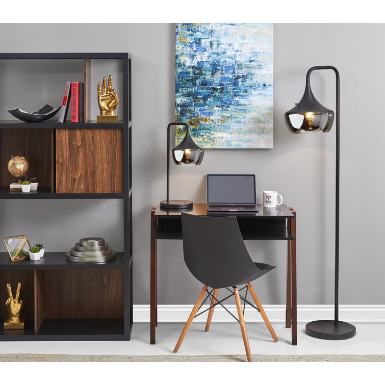Black Metal 63.5'' Arched Floor Lamp with Smoked Mercury Glass Shade