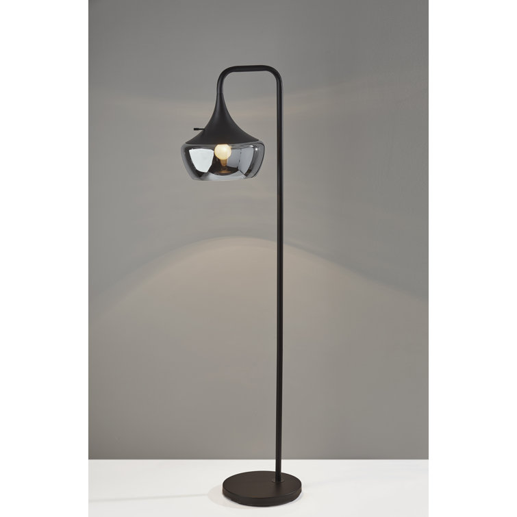 Black Metal 63.5'' Arched Floor Lamp with Smoked Mercury Glass Shade
