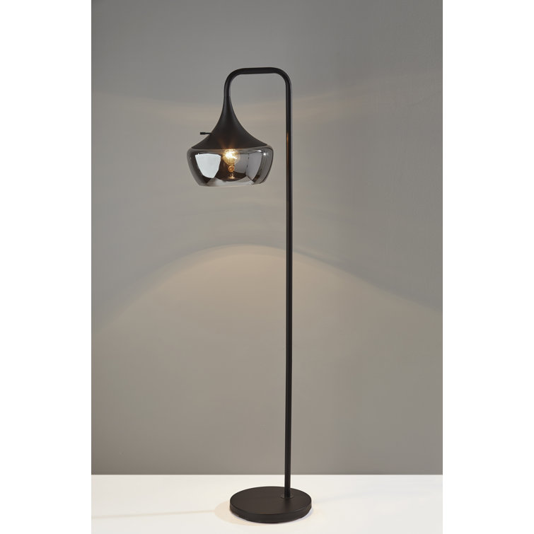 Black Metal 63.5'' Arched Floor Lamp with Smoked Mercury Glass Shade