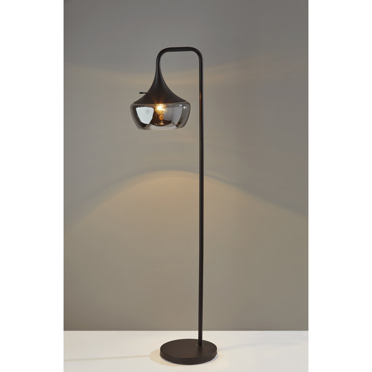 Black Metal 63.5'' Arched Floor Lamp with Smoked Mercury Glass Shade