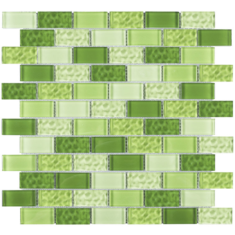 Green Glass Brick Mosaic Wall Tile Sheet