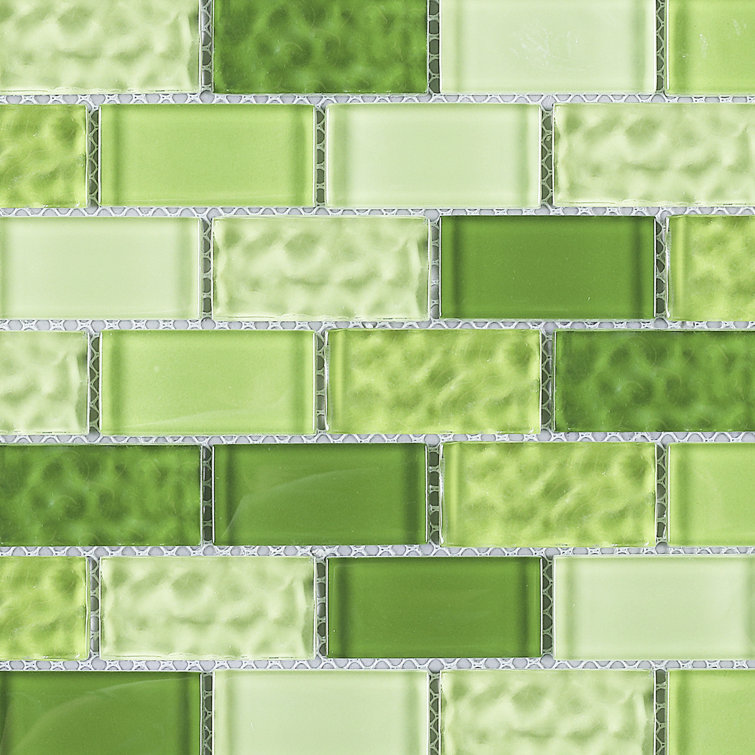 Green Glass Brick Mosaic Wall Tile Sheet
