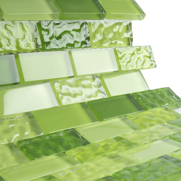 Green Glass Brick Mosaic Wall Tile Sheet