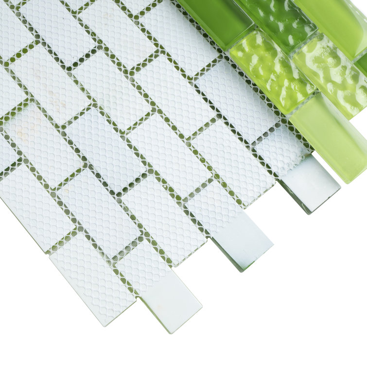 Green Glass Brick Mosaic Wall Tile Sheet