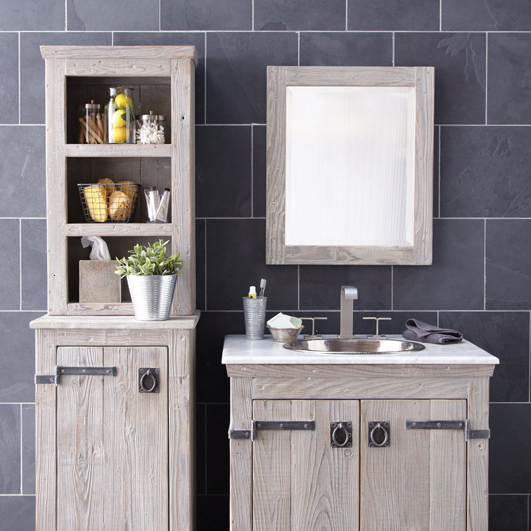 Driftwood Brown Rectangular Wood Framed Bathroom Vanity Mirror