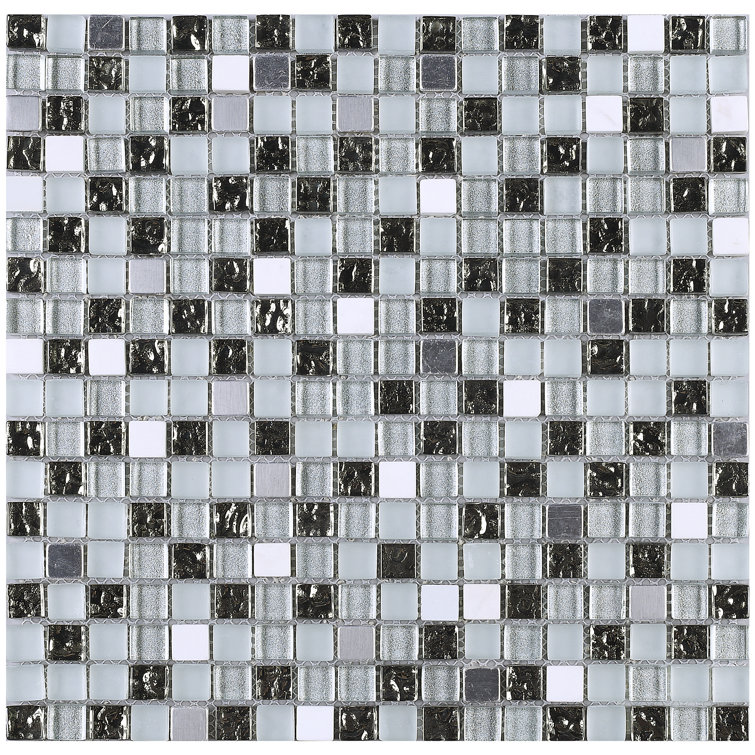 Gray and Black Glass Mosaic Wall Tile Sheet