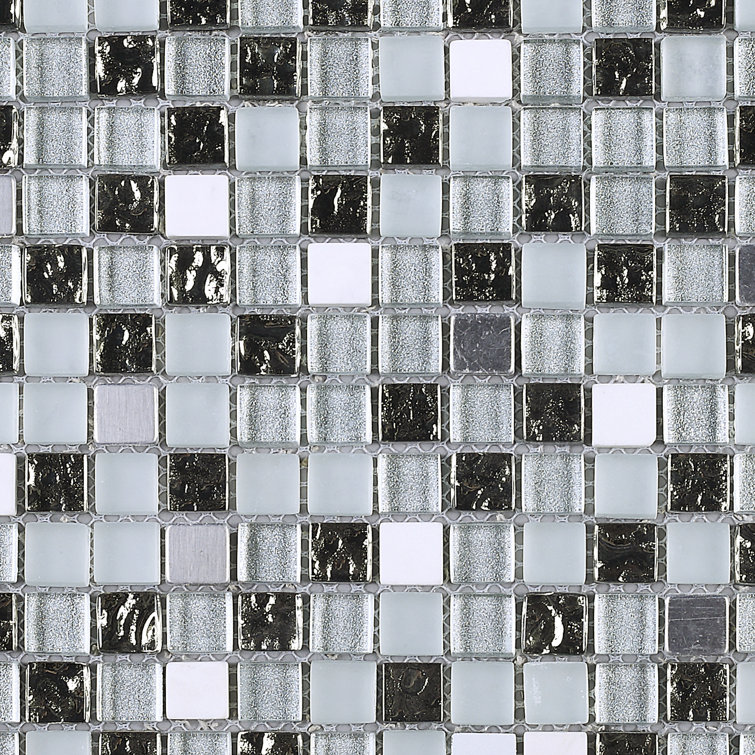 Gray and Black Glass Mosaic Wall Tile Sheet