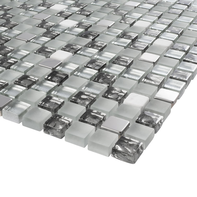 Gray and Black Glass Mosaic Wall Tile Sheet