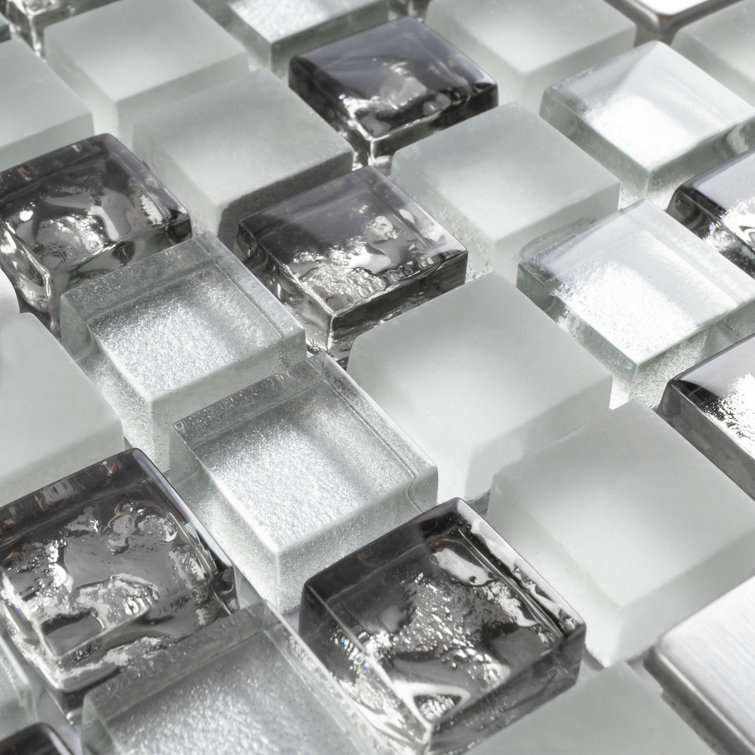 Gray and Black Glass Mosaic Wall Tile Sheet