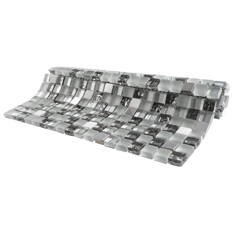 Gray and Black Glass Mosaic Wall Tile Sheet