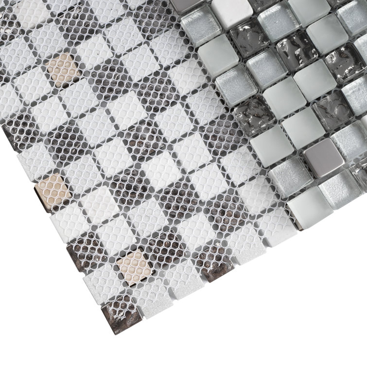 Gray and Black Glass Mosaic Wall Tile Sheet