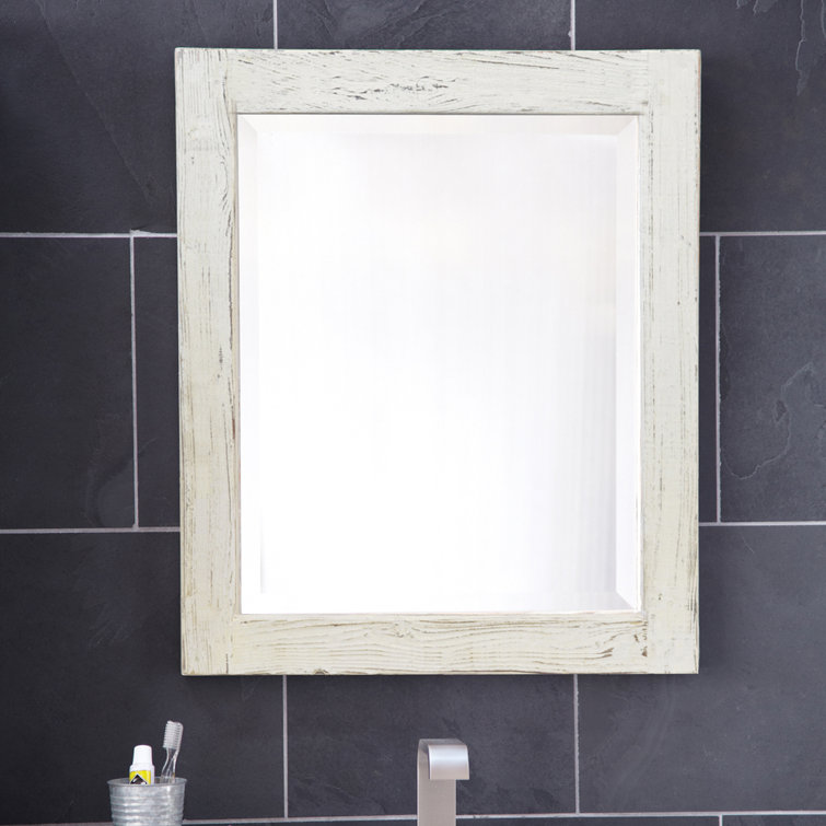 Heritage Whitewash 25'' Antique Wood Framed Rectangular Vanity Mirror