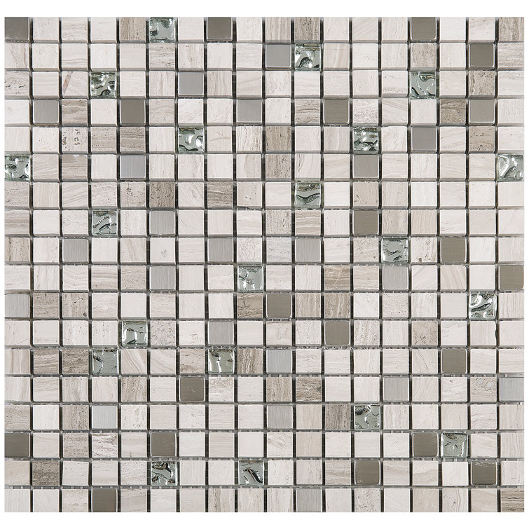 Mini Beige Marble and Glass Mosaic Wall Tile Sheet