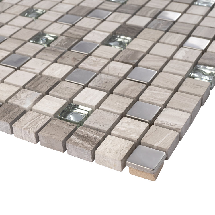 Mini Beige Marble and Glass Mosaic Wall Tile Sheet