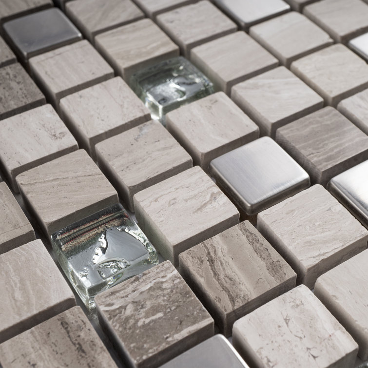 Mini Beige Marble and Glass Mosaic Wall Tile Sheet