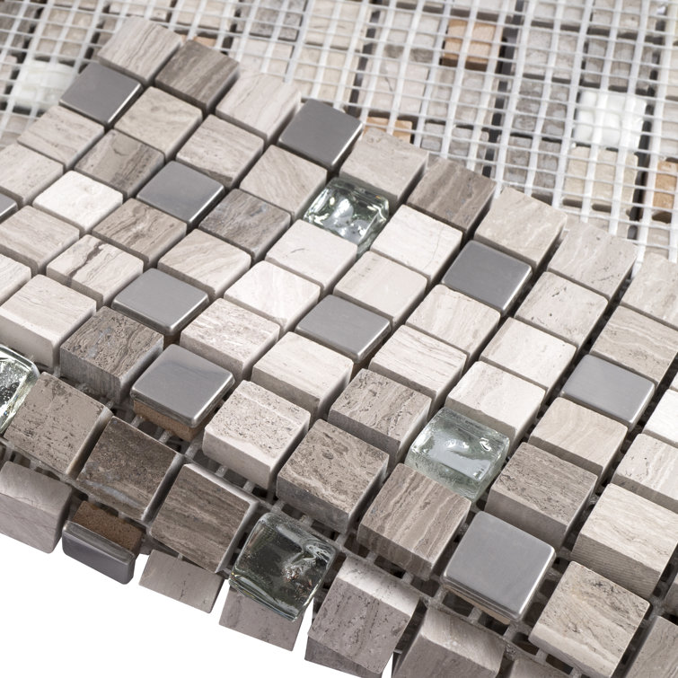 Mini Beige Marble and Glass Mosaic Wall Tile Sheet