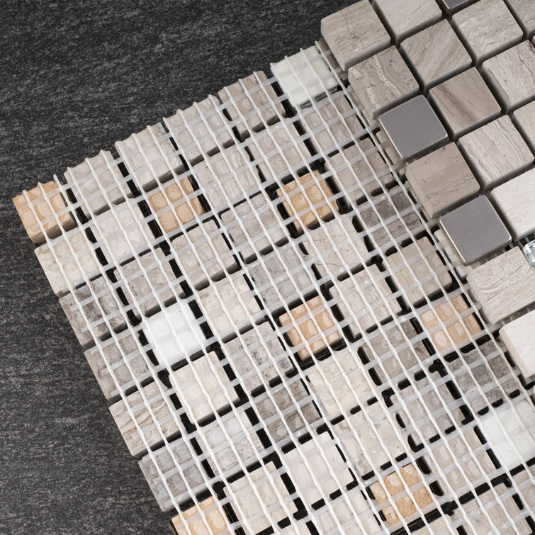 Mini Beige Marble and Glass Mosaic Wall Tile Sheet