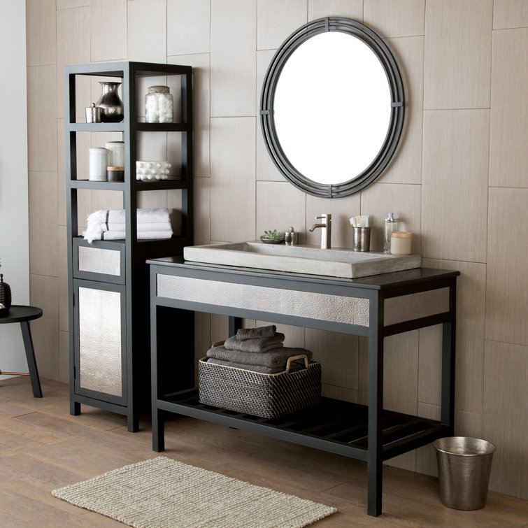 Asana Black Wrought Iron Round Framed Mirror