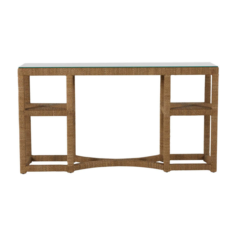 Dandridge 64'' Brown Glass Top Console Table with Storage