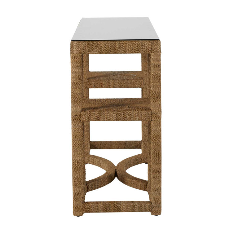 Dandridge 64'' Brown Glass Top Console Table with Storage
