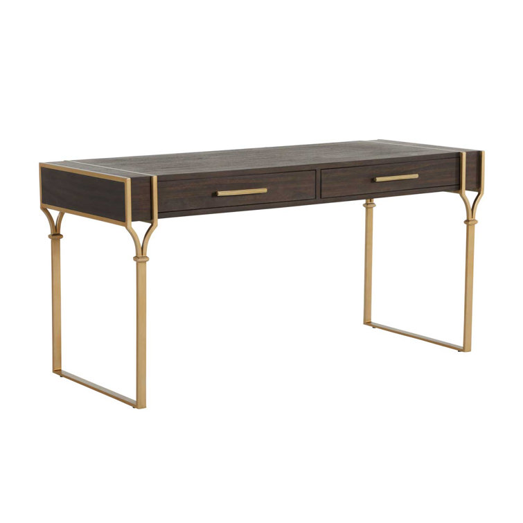 Salvador Transitional 60'' Brown and Gold Home Office Desk with Drawer