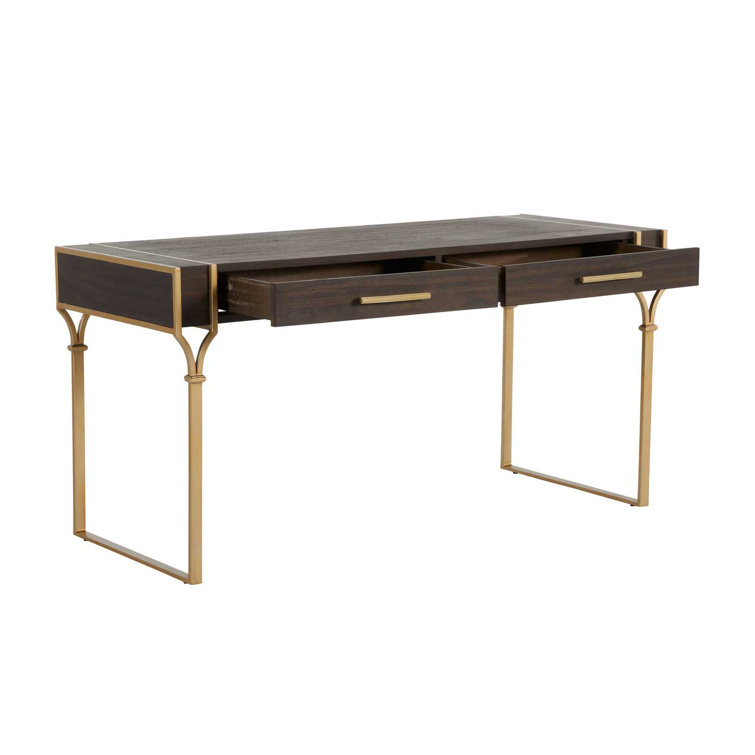 Salvador Transitional 60'' Brown and Gold Home Office Desk with Drawer