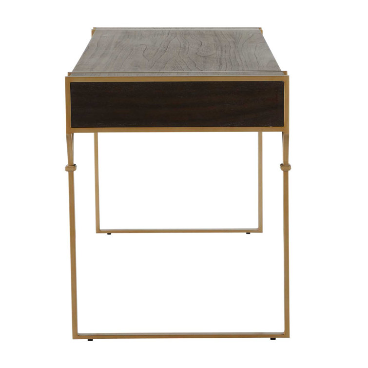Salvador Transitional 60'' Brown and Gold Home Office Desk with Drawer