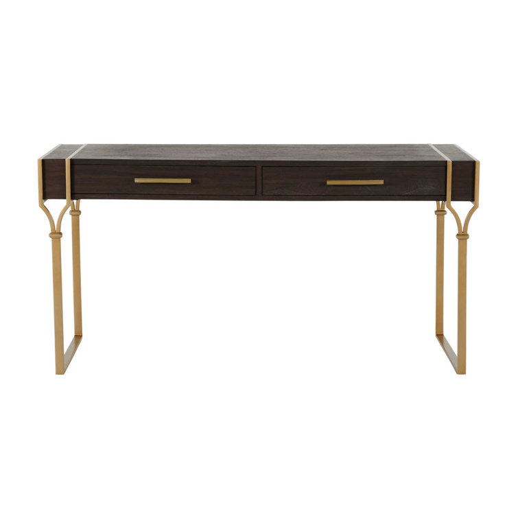 Salvador Transitional 60'' Brown and Gold Home Office Desk with Drawer