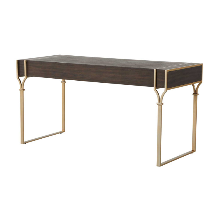 Salvador Transitional 60'' Brown and Gold Home Office Desk with Drawer