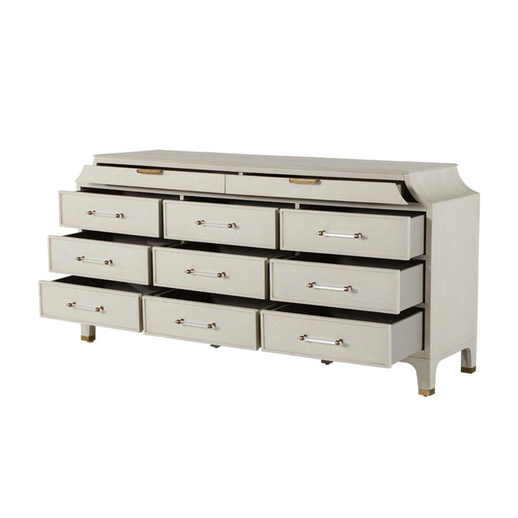 Alexandra White Mahogany 11-Drawer Dresser with Brass Accents