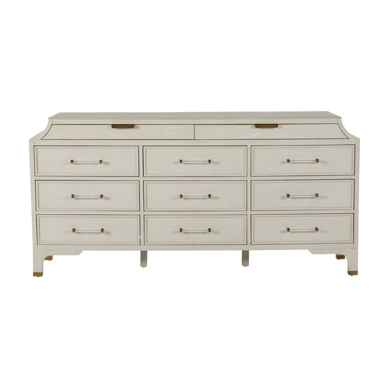 Alexandra White Mahogany 11-Drawer Dresser with Brass Accents