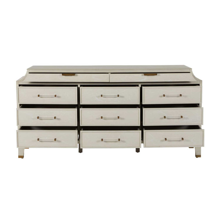 Alexandra White Mahogany 11-Drawer Dresser with Brass Accents