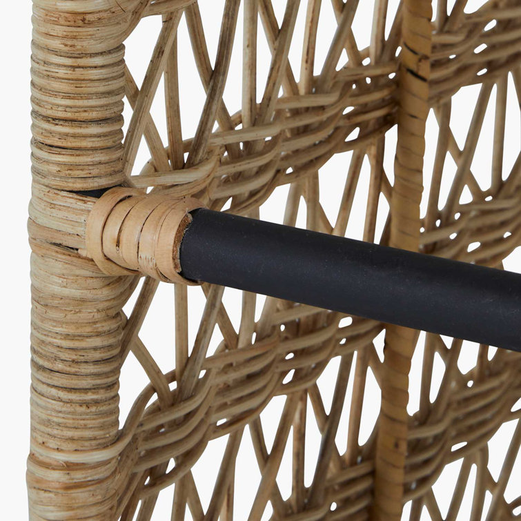 Libby Beige and Gray Rattan Bar Stool with Metal Footrest