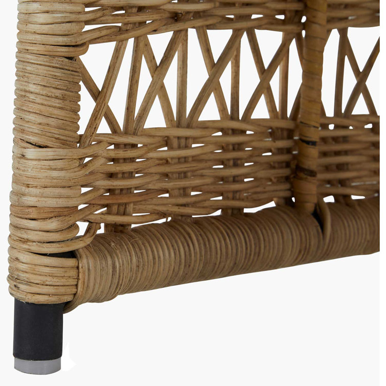 Libby Beige and Gray Rattan Bar Stool with Metal Footrest