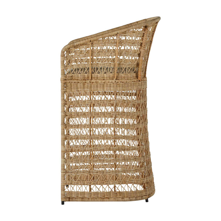 Libby Beige and Gray Rattan Bar Stool with Metal Footrest