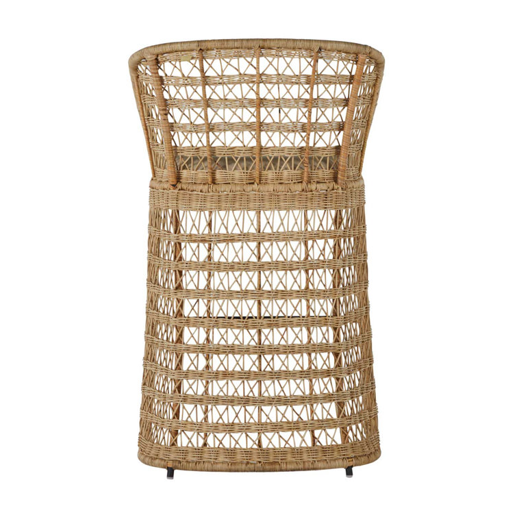 Libby Beige and Gray Rattan Bar Stool with Metal Footrest