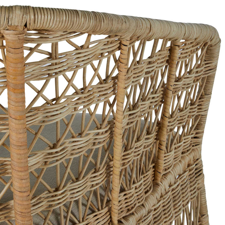 Libby Beige and Gray Rattan Bar Stool with Metal Footrest