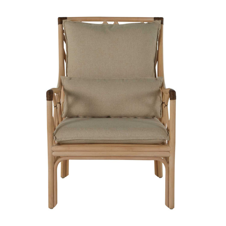 Milano Beige Leather Transitional Arm Chair with Rattan Accents