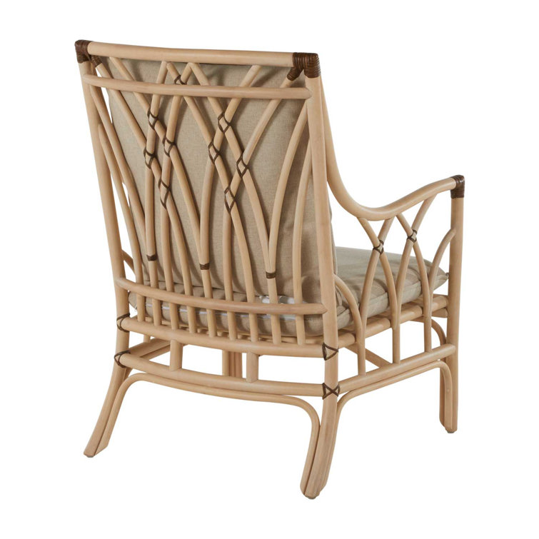 Milano Beige Leather Transitional Arm Chair with Rattan Accents