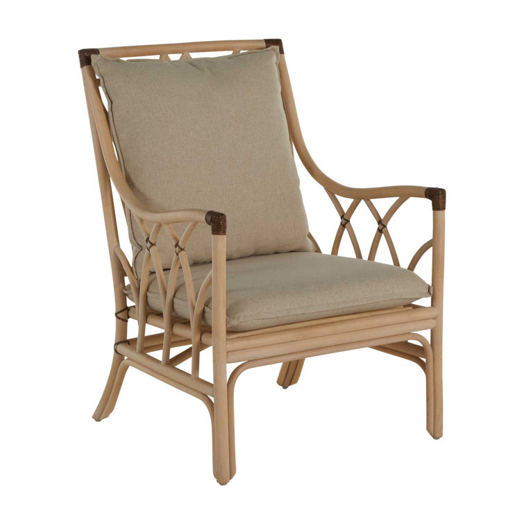 Milano Beige Leather Transitional Arm Chair with Rattan Accents