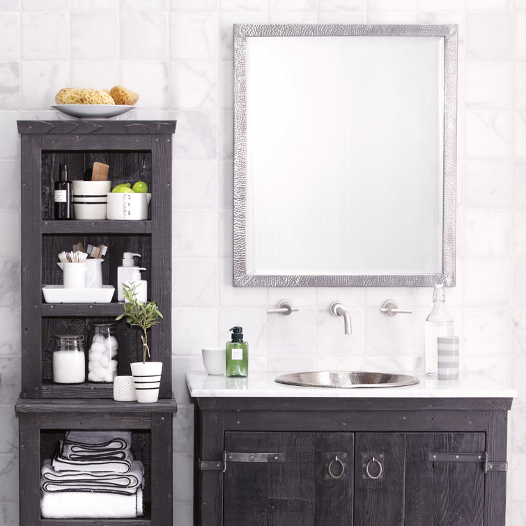 Elegant Transitional 32"x27" Rectangular Bathroom Vanity Mirror in Silver