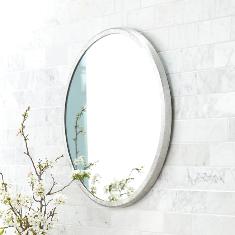 Transitional Divinity 25" Silver Hammered Aluminum Circular Vanity Mirror