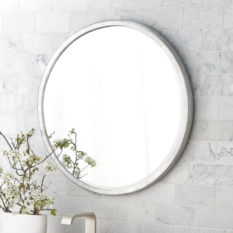 Transitional Divinity 25" Silver Hammered Aluminum Circular Vanity Mirror