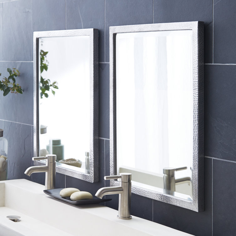 Transitional Divinity 20"x25" Silver Hammered Aluminum Bathroom Vanity Mirror