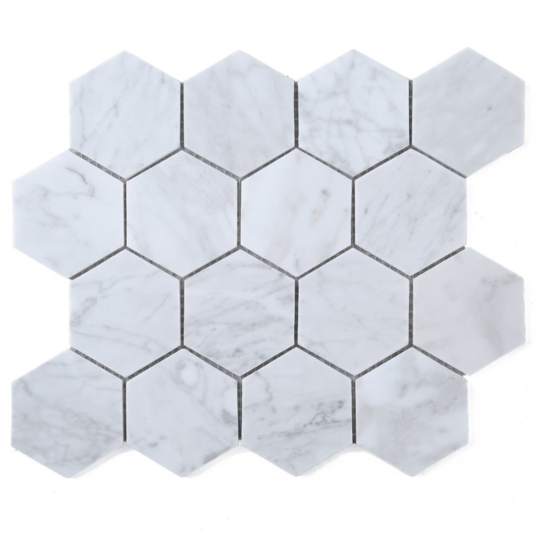 White Carrara Marble Hexagon Mosaic Wall Tile Sheet