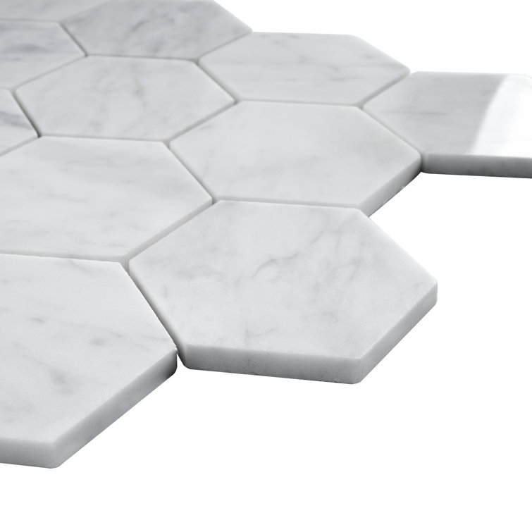 White Carrara Marble Hexagon Mosaic Wall Tile Sheet