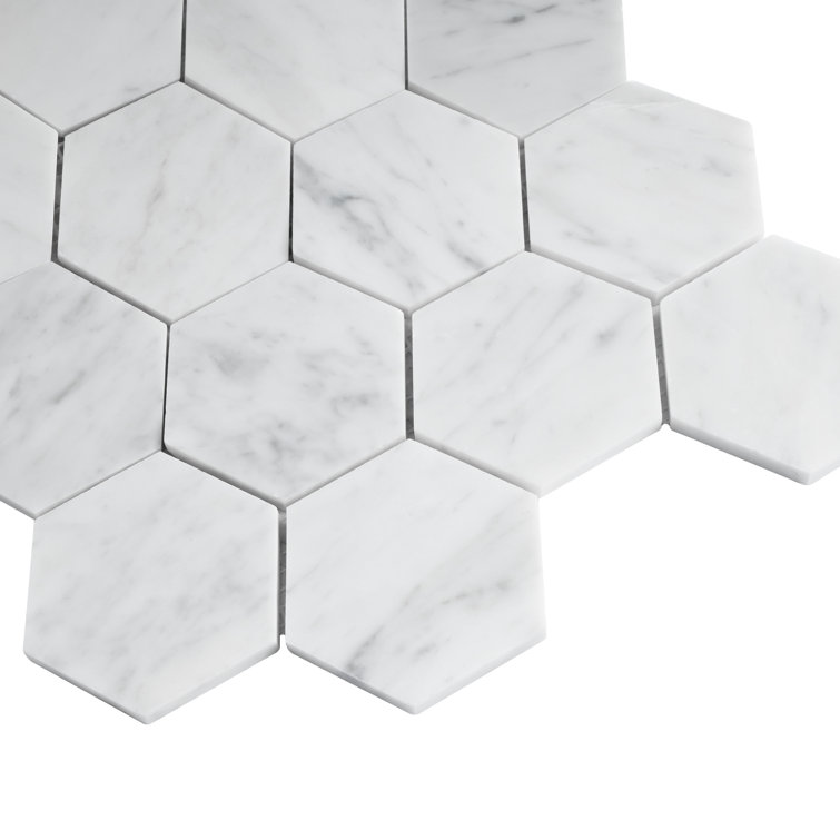 White Carrara Marble Hexagon Mosaic Wall Tile Sheet