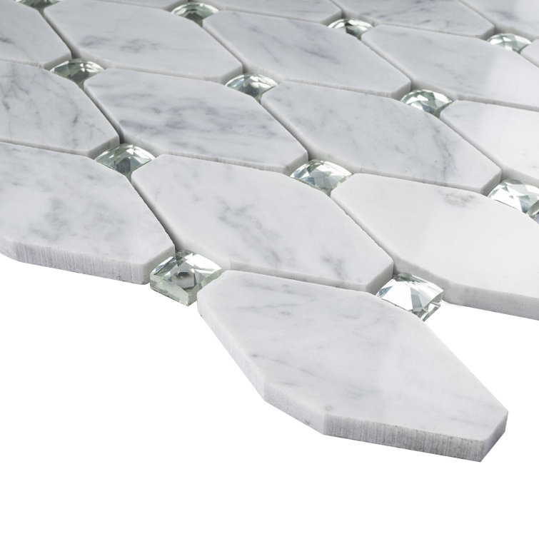 White Carrara Diamond and Dot Marble Mosaic Wall Tile